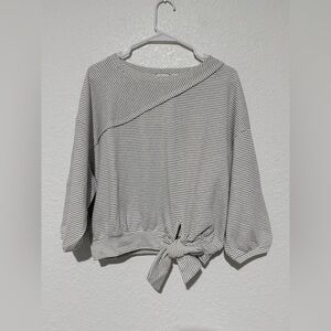 New! Anthropologie 9-H15 Striped Asymmetrical Tie-Front Crop Sweatshirt